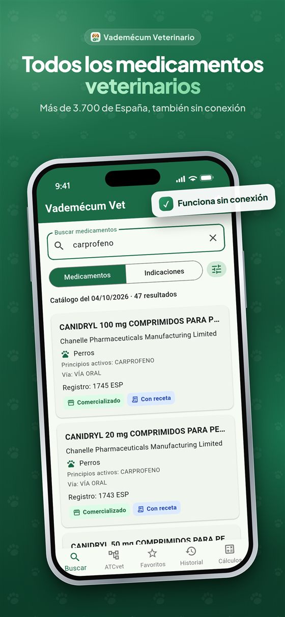 Búsqueda de carprofeno con 47 resultados, funciona sin conexión