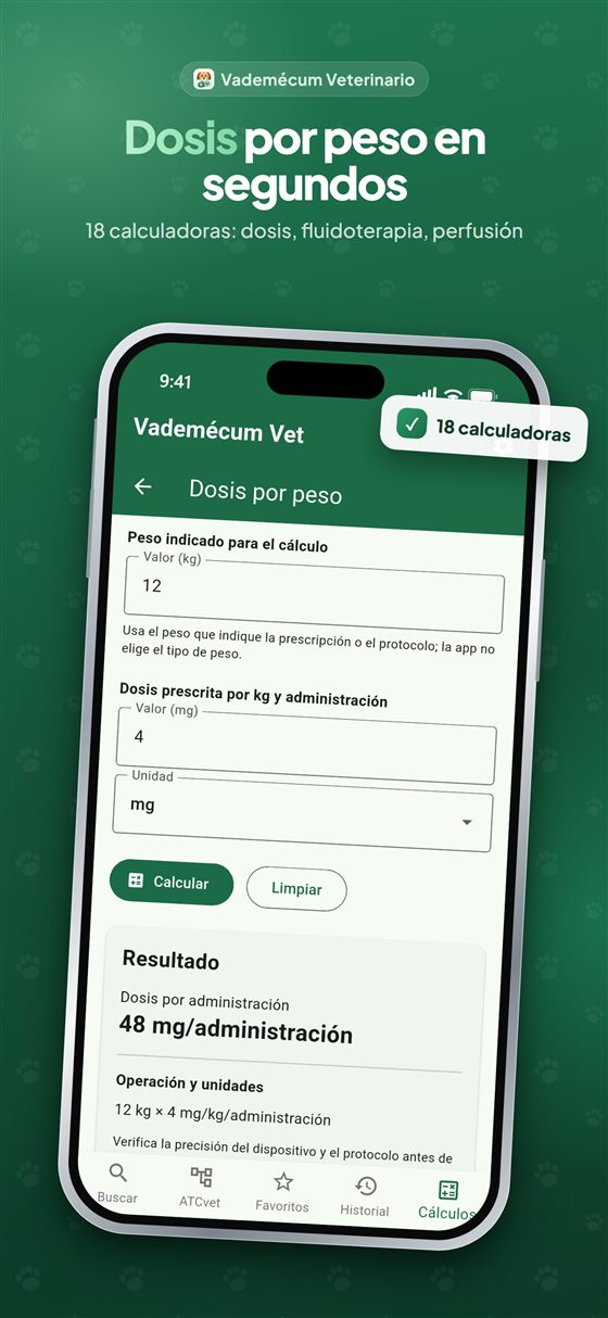 Calculadora de dosis por peso: 12 kg × 4 mg/kg = 48 mg